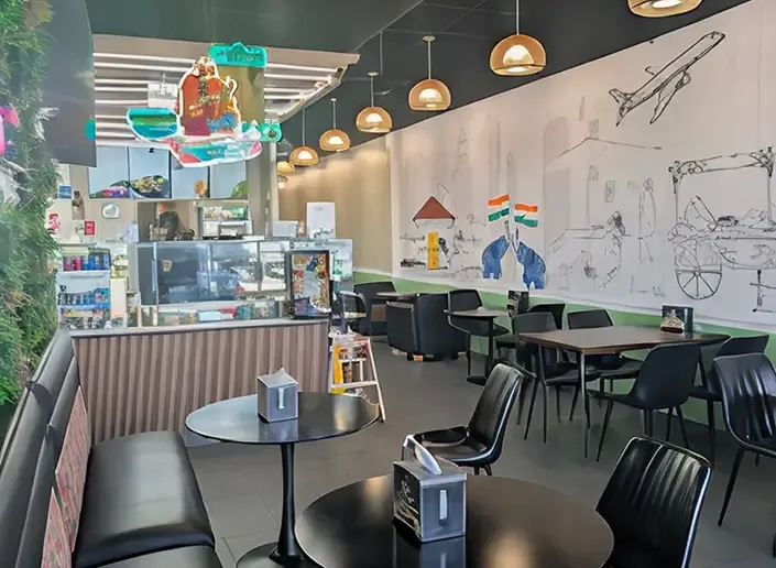 Tables and the counter inside Paanwalla